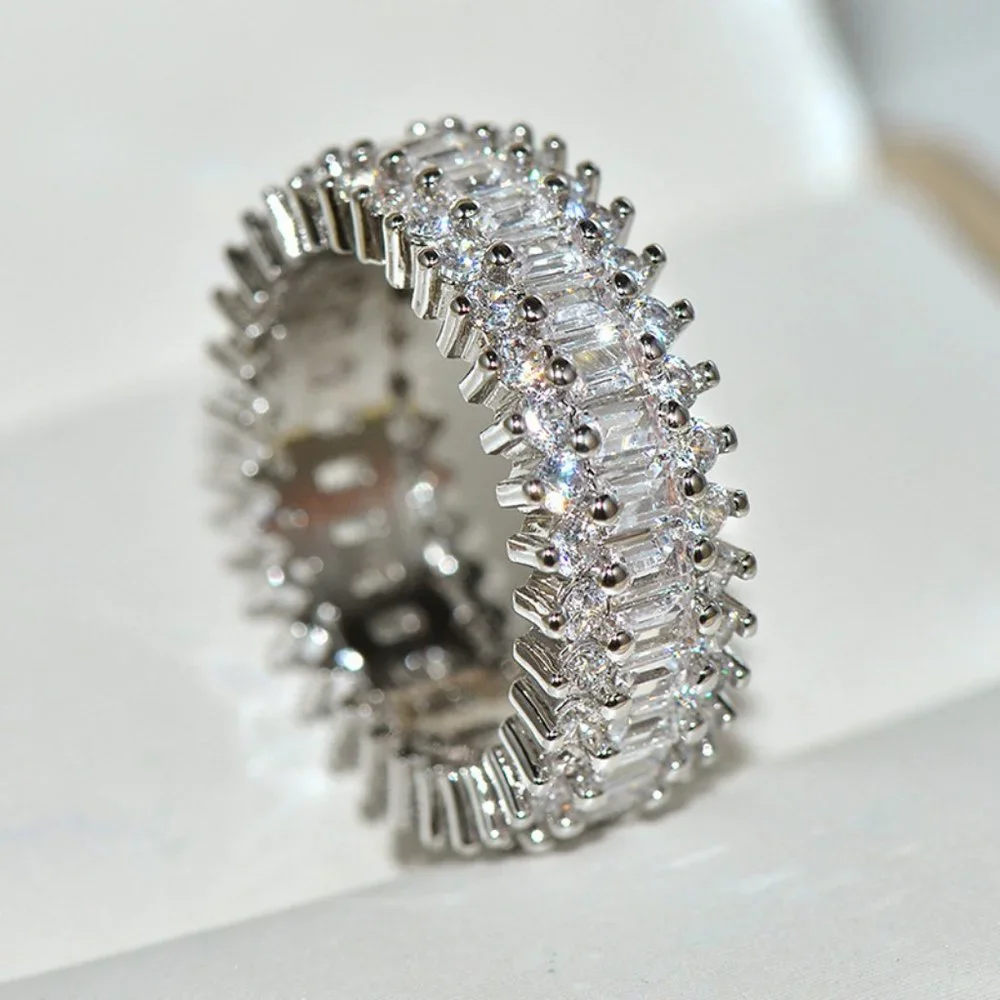 NEW Silver Baguette & Round Diamond Eternity Ring